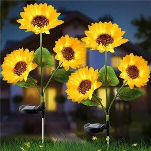 2 PACK Waterproof Solar Powered Sunflowers LED Light for Outside Garden